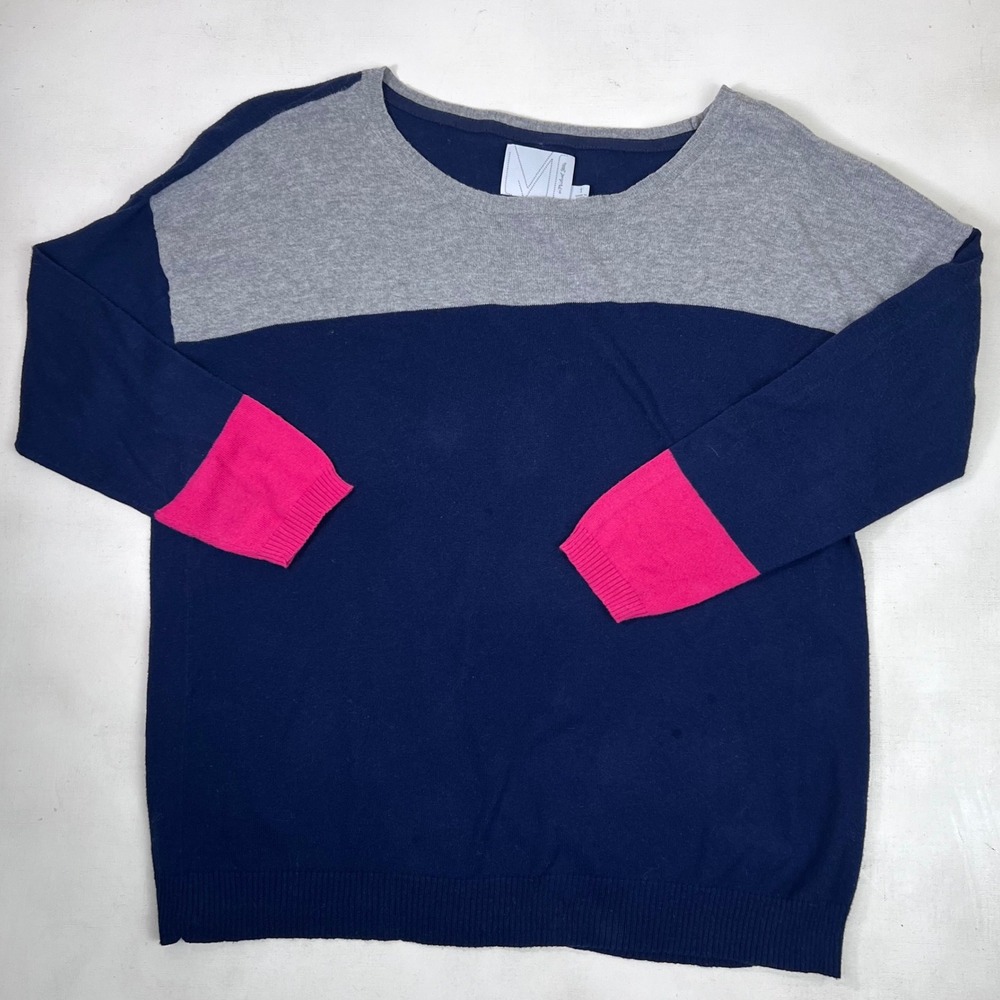 Michael Stars Colorblock Sweater Pink Cuff Navy Blue Gray‎ Womens Small Cozycore